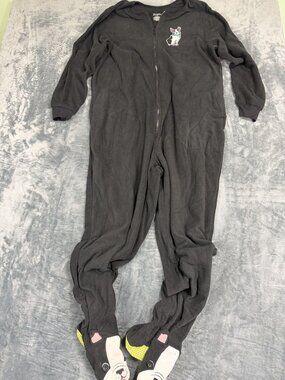 Nick & Nora XL Black French Bull Dog Pajama Onesie With Zip Front